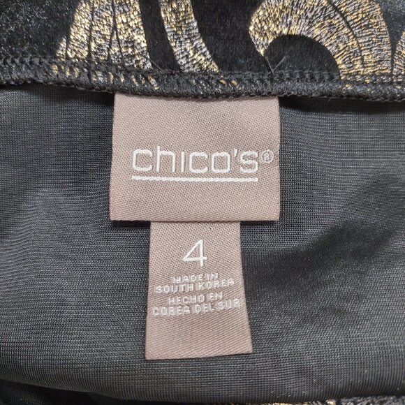 NWT Chico's black gold foiled velvet notch neck blouse top womens size 4 - Picture 8 of 9